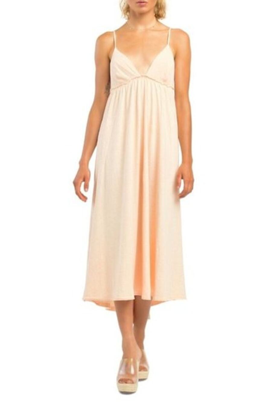 FP BEACH Lettuce Trim Empire Midi Dress Peach Open Tie Back Women's XS